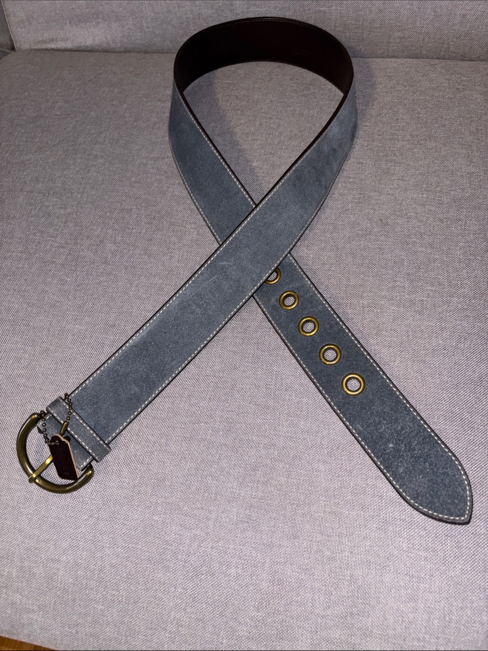 Vintage Coach light blue suede with brass buckle women’s belt